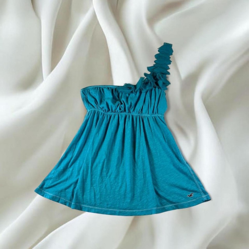 Hollister teal blue ruffle one shoulder babydoll top y2k mcbling fairy boho
